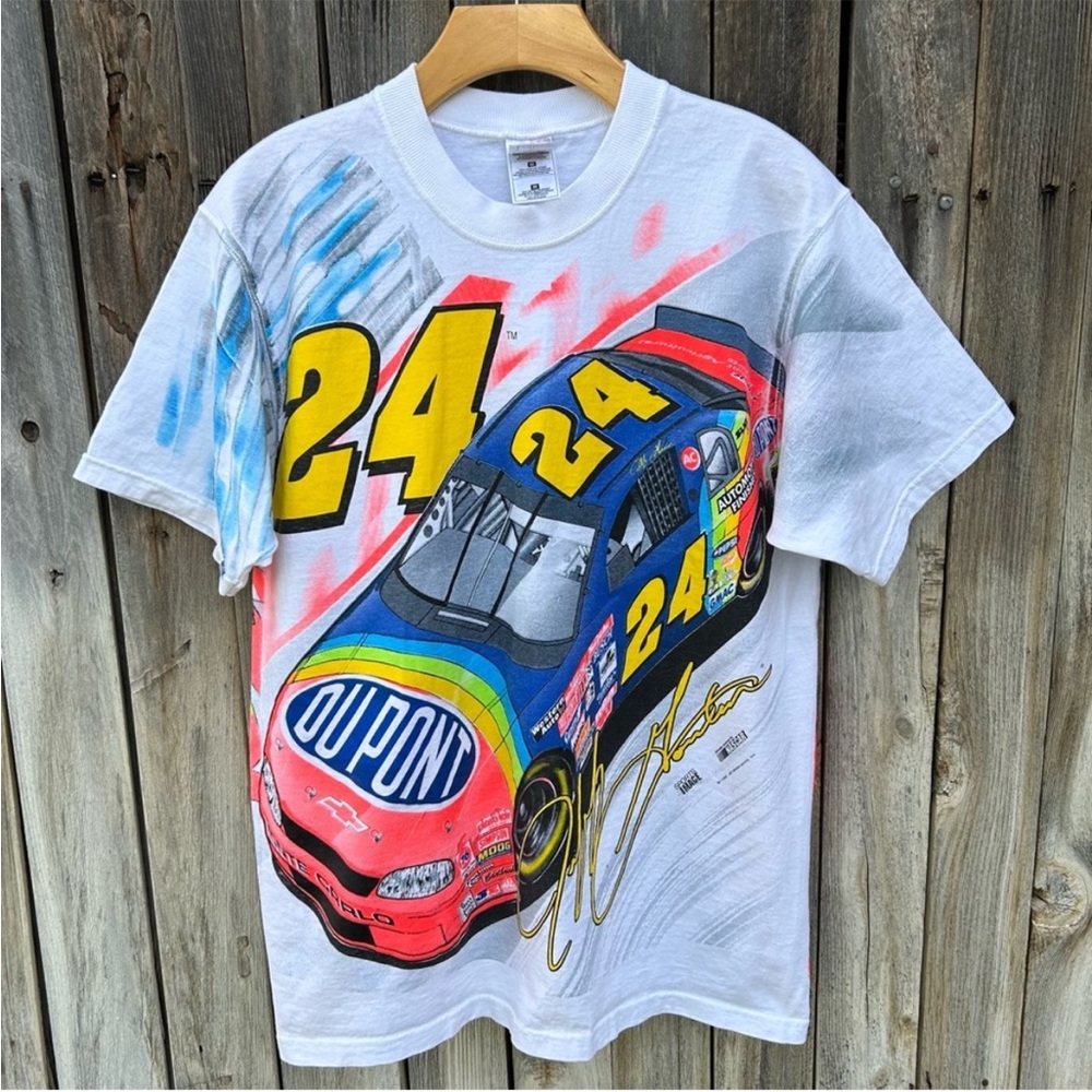 Vintage Jeff Gordon 1996 Allover Graphic Print Tee Shirt White M